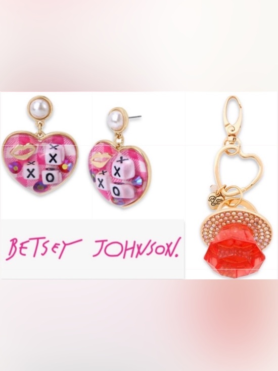 Betsey Johnson Jewelry - Lot of 2x NWT [Betsey Johnson] Heart Earrings & Ring Pop Keychain/Handbag Charm